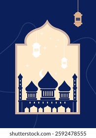 Collection of modern style Ramadan Mubarak colorful designs. Greeting cards, backgrounds. Windows and arches with moon, mosque dome and lanterns .Modern Vector illustration eps 10