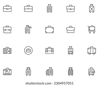 Collection of modern suitcase outline icons. Set of modern illustrations for mobile apps, web sites, flyers, banners etc isolated on white background. Premium quality signs.  