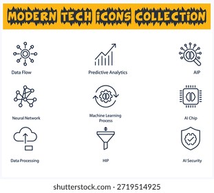 A collection of modern tech icons representing data science, ai, and machine learning themes.