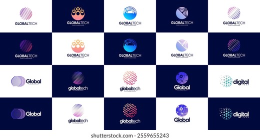 collection of modern technology global logos, network connections, digital services, vector graphic templates.