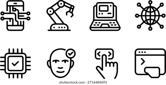Collection of modern technology icons on white background