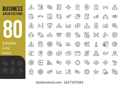 Collection of Modern Thin Line Style Icons Set Of Business Architecture Related Strategy, Methodology, Regulation And More, Pictograms And Infographics Vector Illustration