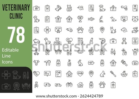Collection Of Modern Thin Line Style Icons Set Of Animals Care Related Pets, Types Of Examinations And Veterinary Services And More Vector Illustration