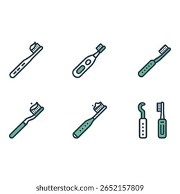 Coleção de ícones modernos da escova de dentes Manual Ilustrações de limpeza elétrica e língua