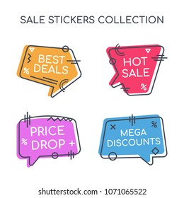 Collection of Modern Trendy Chat Bubble Geometric Sale Labels With Line Shapes Around and Text Inside