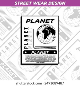 Collection of modern trendy techno prints. In Techno style, print for streetwear, for t-shirts, hoodies, and sweatshirts. Isolated on black background
Planet design