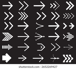Colección de flechas blancas modernas sobre fondo oscuro