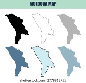 Collection of Moldova outlines in diverse graphic treatments. Useful for presentations reports and digital cartography.