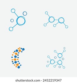 Kollektion von Logos aus Molekular- oder Verbundelementen, die für chemische Werkstoffmarken, Kernverbindungen usw. geeignet sind, isoliert auf grauem Hintergrund