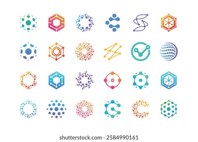 Collection Of Molecule Logo Design. Abstract Dot Connection Logo.
