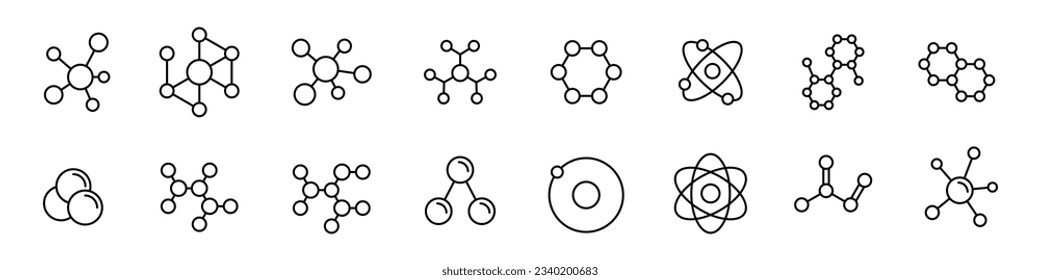 Kollektion von Symbolen für die Molekülumrandung. Chemische Struktur, Atom-Symbol.