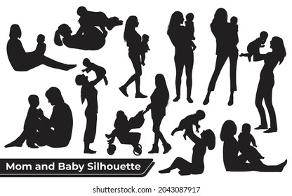 Collection of mom and baby silhouettes in different poses