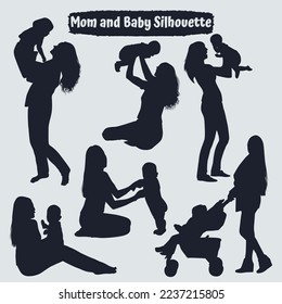 Collection of mom and baby silhouettes in different poses