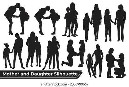 Collection of mom and Daughter silhouettes in different poses