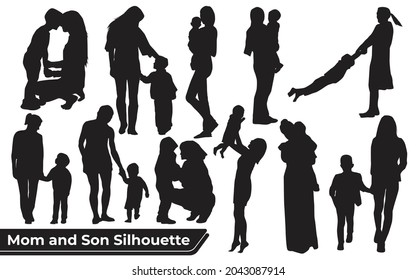 Collection of mom and Son silhouettes in different poses