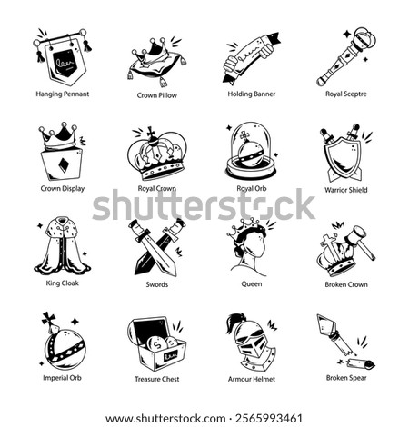 Collection of Monarchy Doodle Icons 

