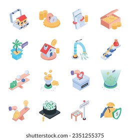 Collection of Money Claims Isometric Icons 

