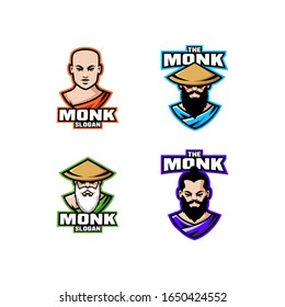 collection of monk head character logo icon design cartoon