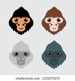 Collection of monkey cartoon face design icon. Pack of happy monkey cartoon face vector illustration. Gorilla cartoon face vector