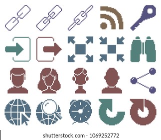 Collection of monochromatic pixel icons: User Interface. Set #4