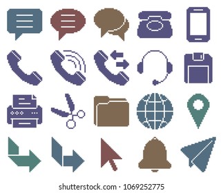 Collection of monochromatic pixel icons: User interface. Set #3