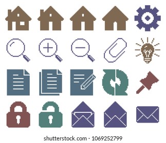 Collection of monochromatic pixel icons: User interface. Set #1