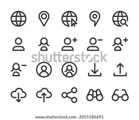 Collection of monochromatic pixel perfect icons: User interface. Set #6.  Built originally on base grid of 32 x 32  pixels. Editable strokes