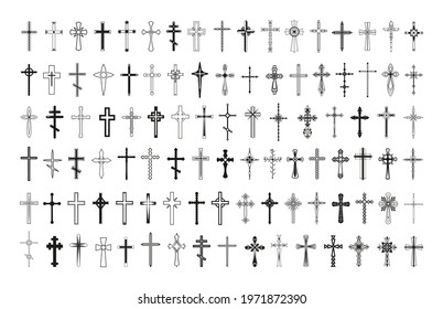 Collection of monochrome crosses in a linear style.