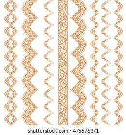 Collection of Monochrome hand drawn line borders, Set of floral and geometric ornaments and zigzags and waves.