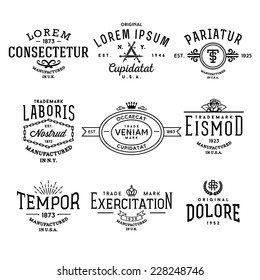 collection monochrome hipster vintage label , logo , badge for your business or t-shirt print with rose, knife, crown, ribbon, starburst, monogram