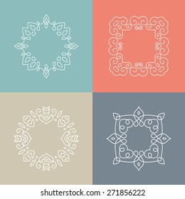 Collection of monochrome monogram design templates. Floral logo design element. Elegant ornamental abstract vector illustration. Outline emblems and badges. Hipster logotype templates. 
