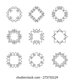 Collection of monochrome monogram design templates. Floral logo design element. Elegant ornamental abstract vector illustration. Outline emblems and badges. Hipster logotype templates. 
