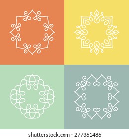 Collection of monochrome monogram design templates. Floral logo design element. Elegant ornamental abstract vector illustration. Outline emblems and badges. Hipster logotype templates. 