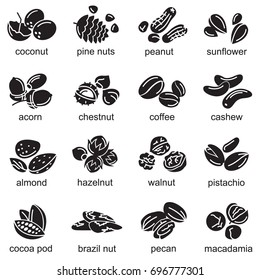 collection of monochrome nuts icons