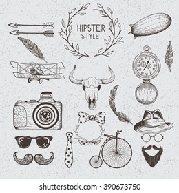 Collection of the monochrome objects  .Handmade work.Hipster style