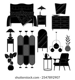 Una colección de decoración interior monocromática de estilo escandinavo y Ilustraciones vectoriales de muebles