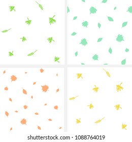 Collection of monochrome seamless patterns with a falling leaf. Calm patterns are great for prints, textiles, covers, gift, wrappers, backdrops.