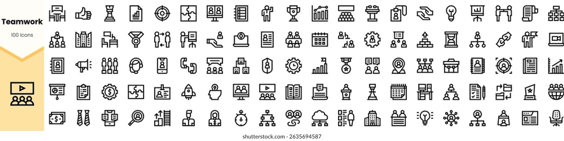 A collection of monochrome teamwork icons representing collaboration, communication, and achievement. Ideal for business presentations and creative projects.