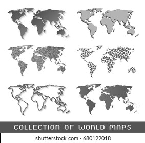 Collection of monochrome world maps
