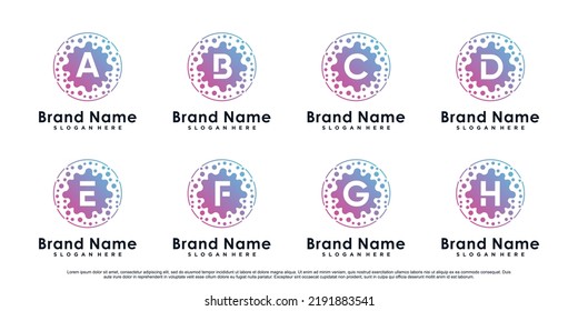 Collection of monogram icon logo design initial letter a to h with molecule concept Premium Vector