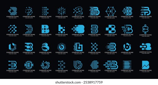 Collection Monogram Initials Letter B Logo Design. Mega logo collection. Icons Vector for Technology and Internet.