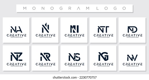 Collection monogram initials n logo design template