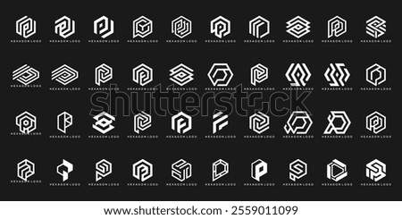 collection of monogram letter P logo design. graphic icons vector for business and technology, hexagon symbol graphic