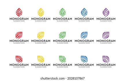 colección de logotipos de monograma con formas de hoja. prima vectorial. para negocios de lujo, elegante, sencillo.