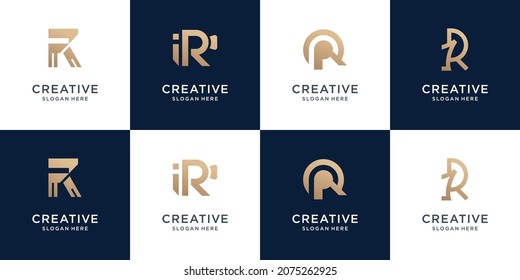 collection of monogram r gold logo for business company, technology, fashion, identity, consulting.