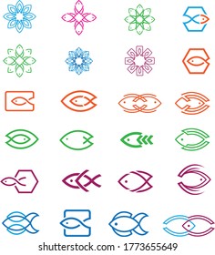 collection monoline simple fish logo icon vector inspiration