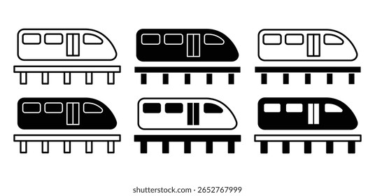 Coleção de Monorail Train Ícones em preto e branco cor Vetor Design conjuntos de ilustração