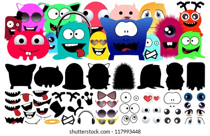Collection Monster Character. Vector kit for created monster character.