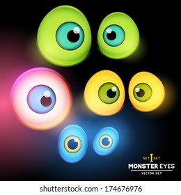 A collection of monster eye sets. Vector illustration.