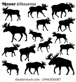 Collection of moose silhouette vector Illustrations